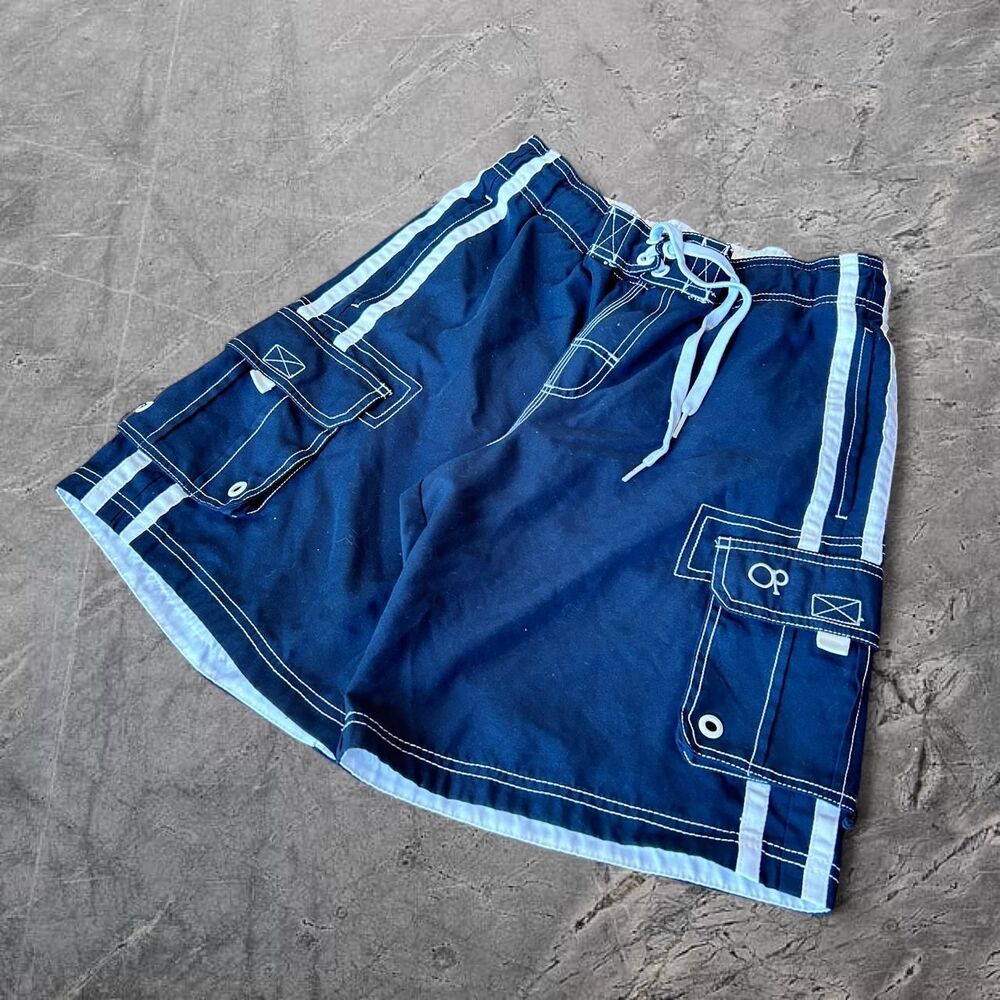 Ocean Pacific OP vtg 00s y2k baggy striped navy blue cargo surf boardshorts